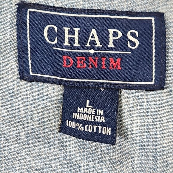 Chaps Denim Shacket Women's L Metal Logo Buttons Vintage EUC 4 Pockets Jacket - Picture 7 of 16